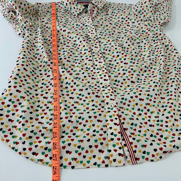 Talbots Hearts Button up Shirt 0X Plus Women Colorful Blue Red Long Sleeve - Picture 10 of 12